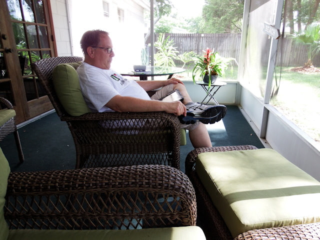 On the back porch with Paul and his I-Pad.