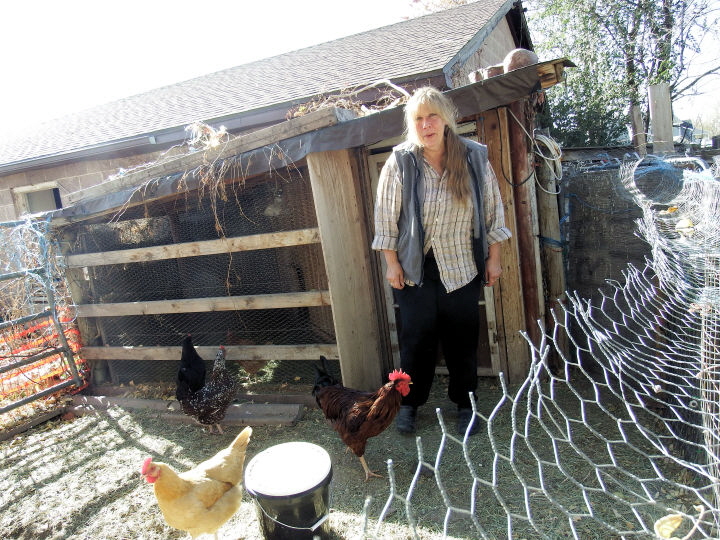 Cheryl and her chickens.